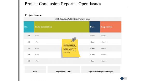 Project Conclusion Report Open Issues Ppt PowerPoint Presentation Summary Show