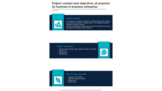 Project Context And Objectives For Business To Business Enterprise One Pager Sample Example Document