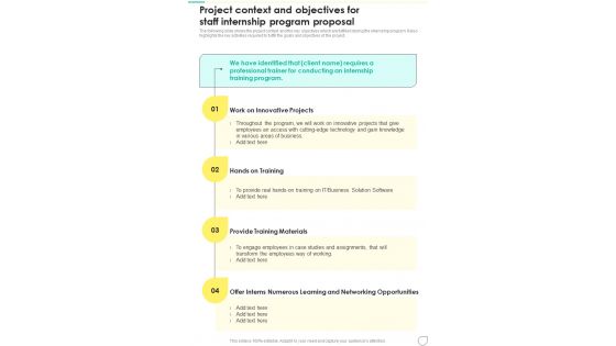 Project Context And Objectives For Staff Internship Program Proposal One Pager Sample Example Document Project Context And Objectives For Staff Internship Program Proposal One Pager Sample Example Document