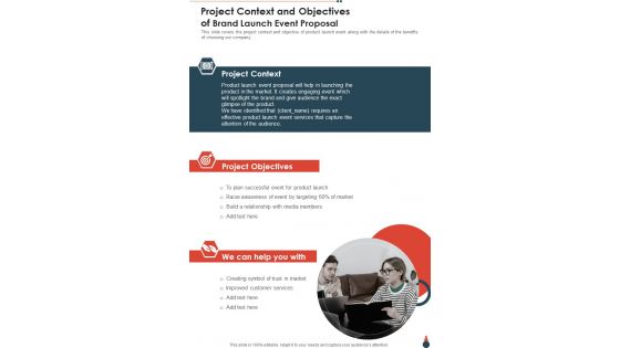 Project Context And Objectives Of Brand Launch Event Proposal One Pager Sample Example Document