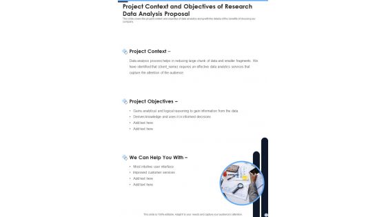 Project Context And Objectives Of Research Data Analysis Proposal One Pager Sample Example Document