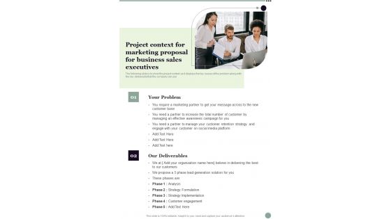 Project Context For Marketing Proposal For Business Sales Executives One Pager Sample Example Document