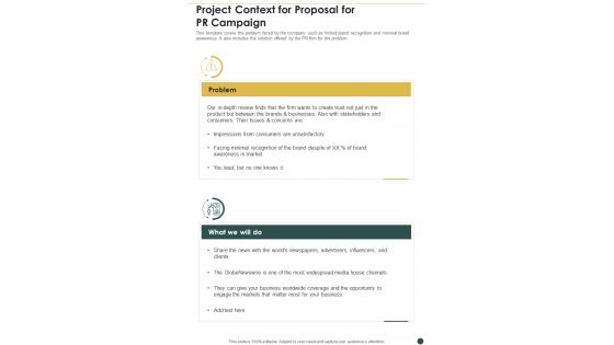 Project Context For Proposal For PR Campaign One Pager Sample Example Document