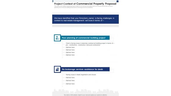 Project Context Of Commercial Property Proposal One Pager Sample Example Document Project Context Of Commercial Property Proposal One Pager Sample Example Document
