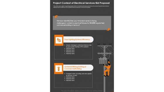 Project Context Of Electrical Services Bid Proposal One Pager Sample Example Document