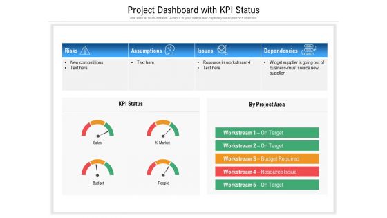 Project Dashboard With KPI Status Ppt PowerPoint Presentation Styles Design Ideas PDF