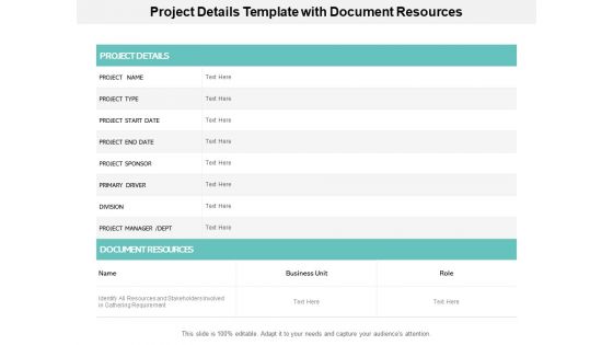 Project Details Template With Document Resources Ppt PowerPoint Presentation Professional Slides