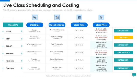 Project Development Expert IT Live Class Scheduling And Costing Ppt PowerPoint Presentation File Grid PDF