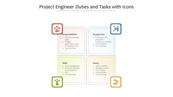 Project Engineer Duties And Tasks With Icons Ppt PowerPoint Presentation Icon Layout Ideas PDF