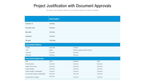 Project Justification With Document Approvals Ppt PowerPoint Presentation Gallery Inspiration PDF