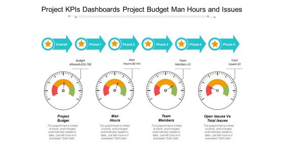 Project Kpis Dashboards Project Budget Man Hours And Issues Ppt PowerPoint Presentation Professional Design Inspiration