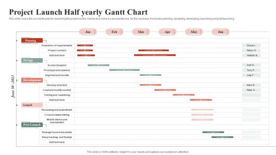 Project Launch Half Yearly Gantt Chart Portrait PDF