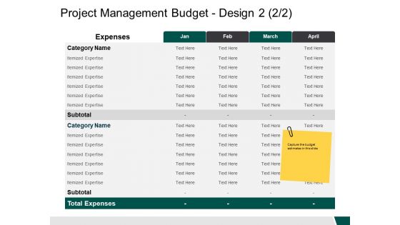 Project Management Budget Design Expenses Ppt PowerPoint Presentation Slides Structure