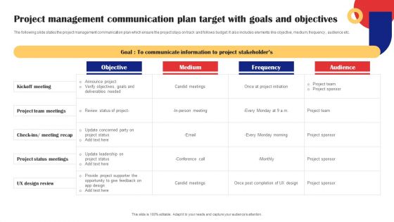 Project Management Communication Plan Target With Goals And Objectives Professional PDF