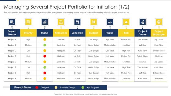 Project Management Development Managing Several Project Portfolio For Initiation Formats PDF