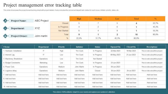 Project Management Error Tracking Table Icons PDF Project Management Error Tracking Table Icons PDF