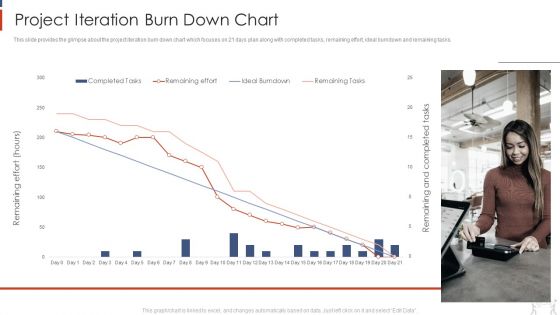 Project Management Modelling Techniques IT Project Iteration Burn Down Chart Portrait PDF