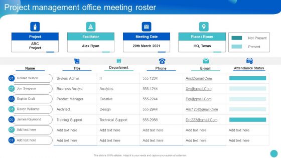 Project Management Office Meeting Roster Background PDF