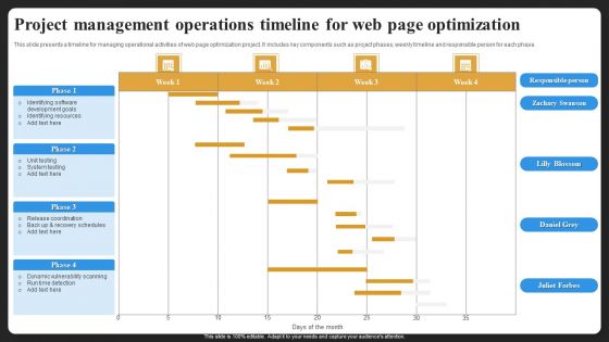 Project Management Operations Timeline For Web Page Optimization Formats PDF