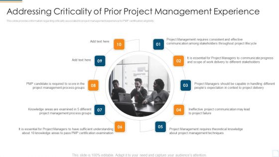 Project Management Professional Assessment Process IT Addressing Criticality Of Prior Project Management Experience Microsoft PDF