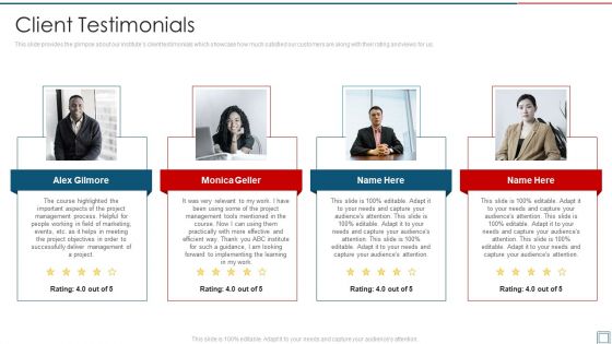 Project Management Professional Certification Program Client Testimonials Summary PDF