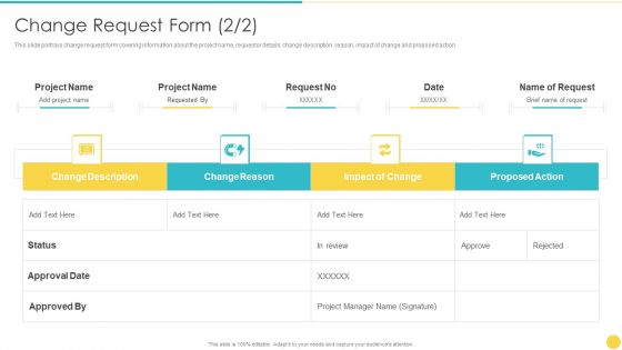 Project Management Professional Toolset IT Change Request Form Status Portrait PDF