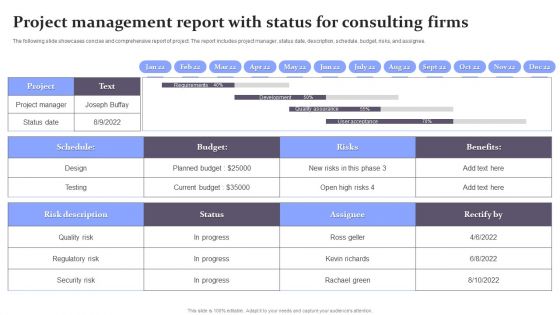 Project Management Report With Status For Consulting Firms Themes PDF