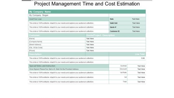 Project Management Time And Cost Estimation Ppt PowerPoint Presentation Infographic Template Microsoft