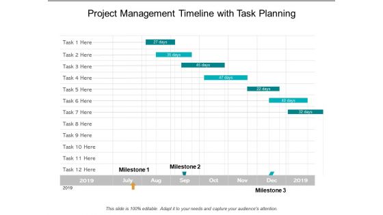 Project Management Timeline With Task Planning Ppt PowerPoint Presentation Portfolio Visual Aids