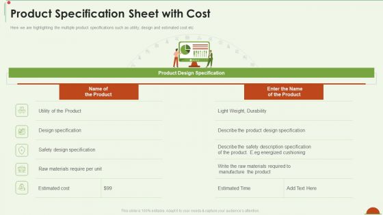 Project Management Under Supervision Product Specification Sheet With Cost Formats PDF