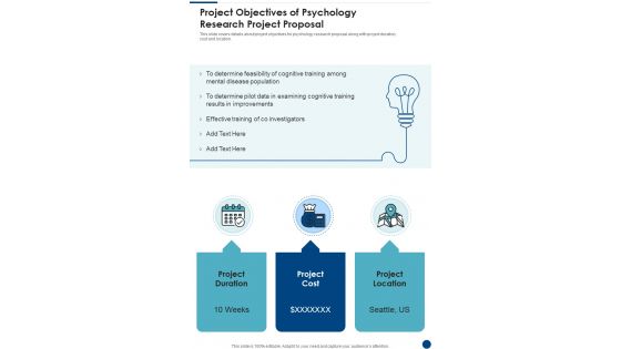Project Objectives Of Psychology Research Project Proposal One Pager Sample Example Document