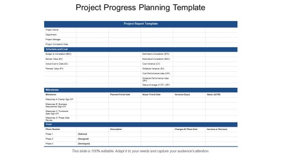 Project Progress Planning Template Ppt PowerPoint Presentation Icon Guide