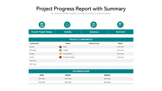Project Progress Report With Summary Ppt PowerPoint Presentation Gallery Good PDF