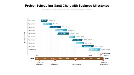 Project Scheduling Gantt Chart With Business Milestones Ppt PowerPoint Presentation Icon Picture