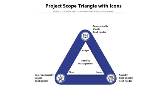 Project Scope Triangle With Icons Ppt PowerPoint Presentation Icon Inspiration PDF