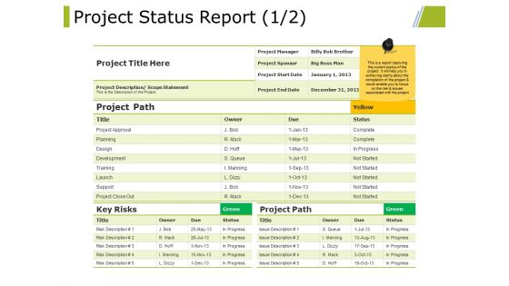 Project Status Report Template 1 Ppt PowerPoint Presentation File Design Inspiration