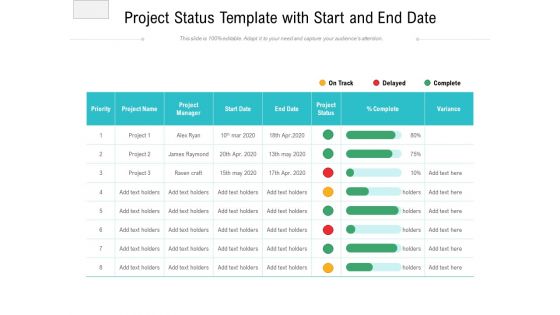 Project Status Template With Start And End Date Ppt PowerPoint Presentation Gallery Summary PDF