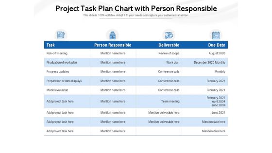 Project Task Plan Chart With Person Responsible Ppt PowerPoint Presentation Portfolio Templates PDF