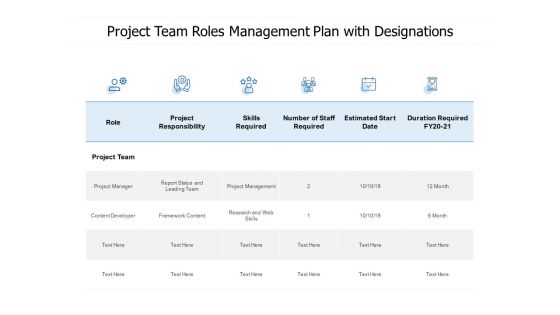 Project Team Roles Management Plan With Designations Ppt PowerPoint Presentation Pictures Graphic Tips