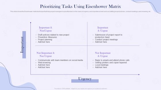 Project Time Management Execution Strategies Prioritizing Tasks Using Eisenhower Matrix Portrait PDF