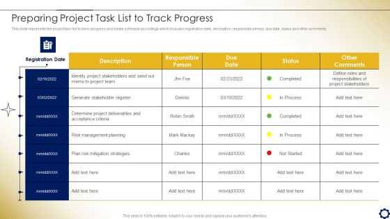 Project Time Management To Enhance Productivity Preparing Project Task List To Track Progress Professional PDF