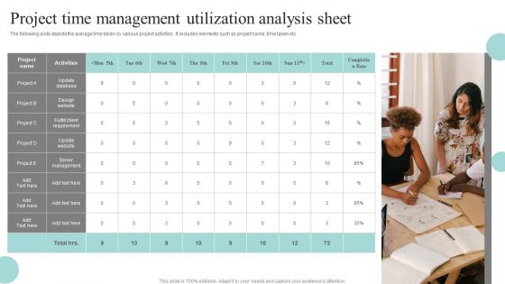 Project Time Management Utilization Analysis Sheet Graphics PDF