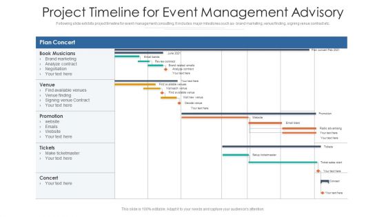 Project Timeline For Event Management Advisory Ppt PowerPoint Presentation Gallery Tips PDF