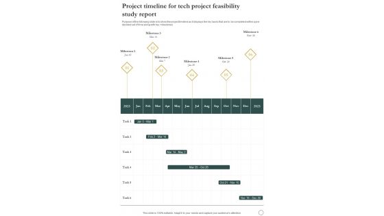 Project Timeline For Tech Project Feasibility Study Report One Pager Sample Example Document