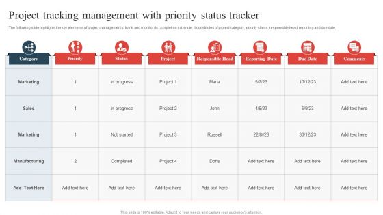 Project Tracking Management With Priority Status Tracker Topics PDF