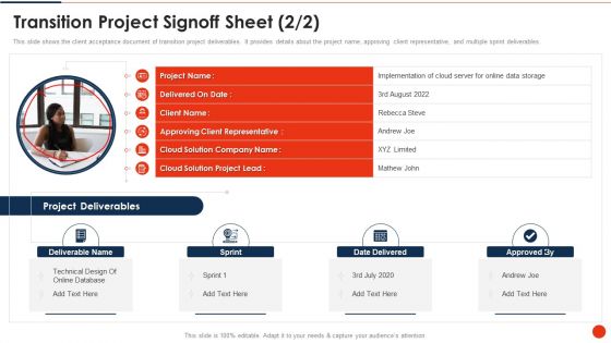 Project Transition Plan Transition Project Signoff Sheet Ppt PowerPoint Presentation Gallery Infographics PDF