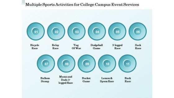 Promoting University Event Multiple Sports Activities For College Campus Event Services Information PDF