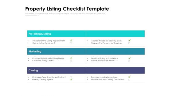 Property Listing Checklist Template Ppt PowerPoint Presentation File Inspiration PDF