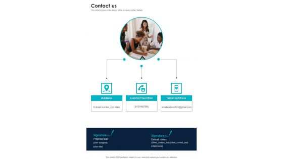 Proposal For Business To Business Enterprise Contact Us One Pager Sample Example Document