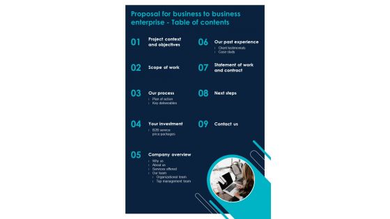 Proposal For Business To Business Enterprise Table Of Contents One Pager Sample Example Document